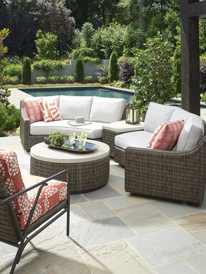 Lexington Tommy Bahama Outdoor 3900 Cocktail Table - Sophisticated Driftwood Gray Wicker With Durable Weatherstone Top For Outdoor Elegance Driftwood Wood 3900-943