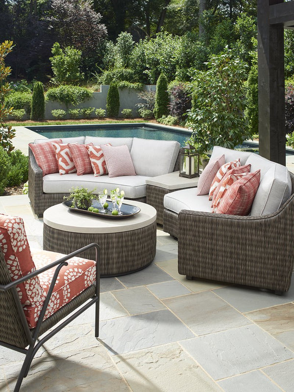 Lexington Tommy Bahama Outdoor 3900-950 Accent Table - Stylish All-weather Wicker With Weatherstone Top For Elegant Outdoor Spaces Driftwood Wood 3900-950