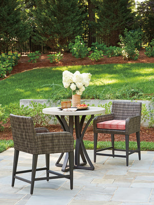 Lexington Tommy Bahama Outdoor 3900-873 Stylish High/Low Bistro Table With Durable Weatherstone Top And Elegant Woven Wicker Design Driftwood Wood 3900-873