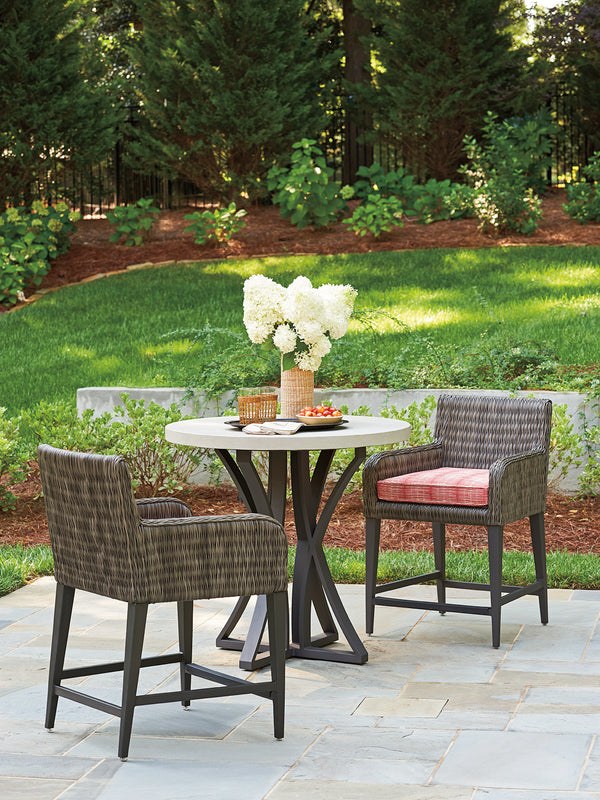 Lexington Tommy Bahama Outdoor 3900-873 Stylish High/Low Bistro Table With Durable Weatherstone Top And Elegant Woven Wicker Design Driftwood Wood 3900-873