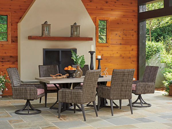 Lexington Tommy Bahama Outdoor 3900 Dining Table With Stylish Weatherstone Top And Durable Aluminum Base For Elegant Outdoor Spaces Driftwood Wood 3900-876c