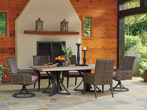 Lexington Tommy Bahama Outdoor 3900 Dining Table With Stylish Weatherstone Top And Durable Aluminum Base For Elegant Outdoor Spaces Driftwood Wood 3900-876c