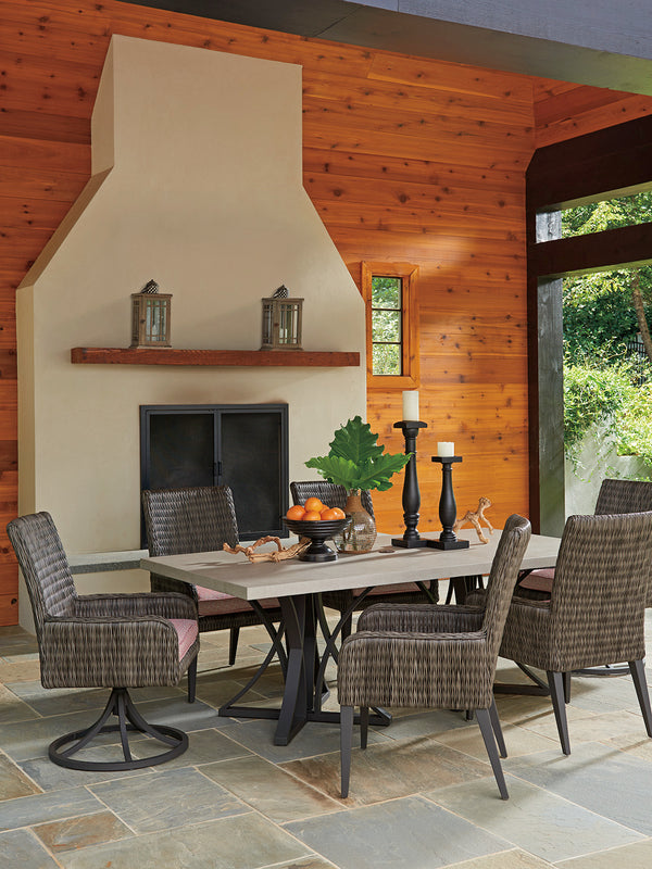 Lexington Tommy Bahama Outdoor 3900 Dining Table With Stylish Weatherstone Top And Durable Aluminum Base For Elegant Outdoor Spaces Driftwood Wood 3900-876c