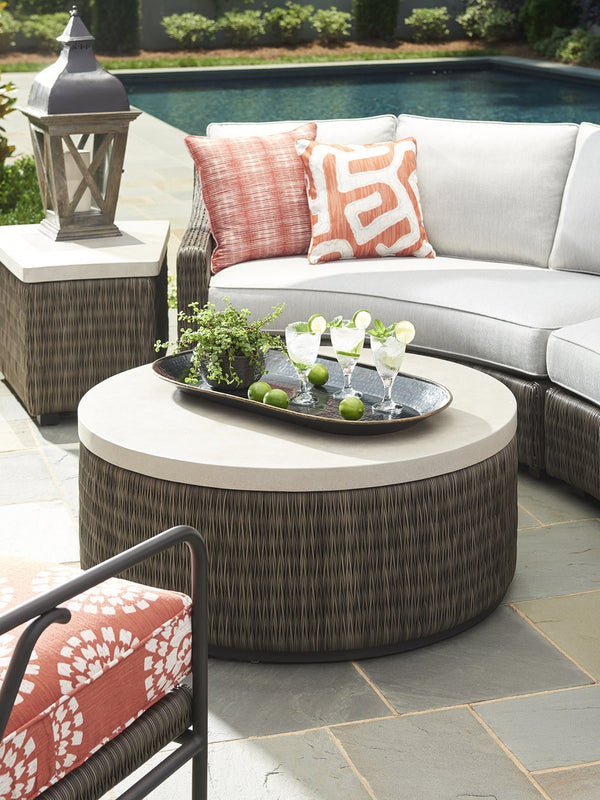 Lexington Tommy Bahama Outdoor 3900 Cocktail Table - Sophisticated Driftwood Gray Wicker With Durable Weatherstone Top For Outdoor Elegance Driftwood Wood 3900-943