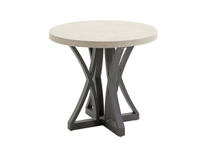 Lexington Tommy Bahama Outdoor 3900-951 Cypress Point Ocean Terrace Side Table With Weatherstone Top & Woven Wicker Design Driftwood Wood 3900-951