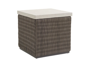 Lexington Tommy Bahama Outdoor 3900-957 Stylish Square End Table With Driftwood Gray Wicker And Elegant Weatherstone Top Design Driftwood Wood 3900-957