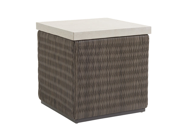 Lexington Tommy Bahama Outdoor 3900-957 Stylish Square End Table With Driftwood Gray Wicker And Elegant Weatherstone Top Design Driftwood Wood 3900-957