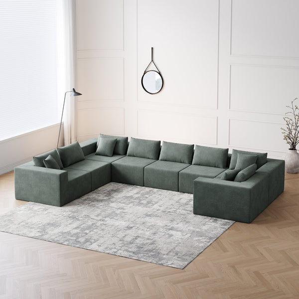 English Elm 188-Inch Corduroy Modular L Shaped Sectional Sofa with Extra-Wide Seating, No Assembly Required Army Green W834S00474