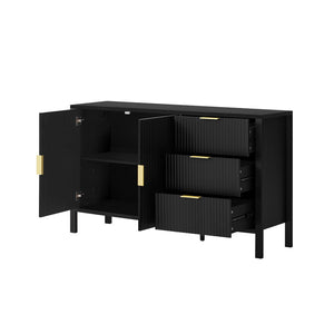 English Elm U-Style Modern Wave-Pattern Sideboard With 3 Drawers & Hooks - Stylish Storage For Any Room N711P345172B-GIGA