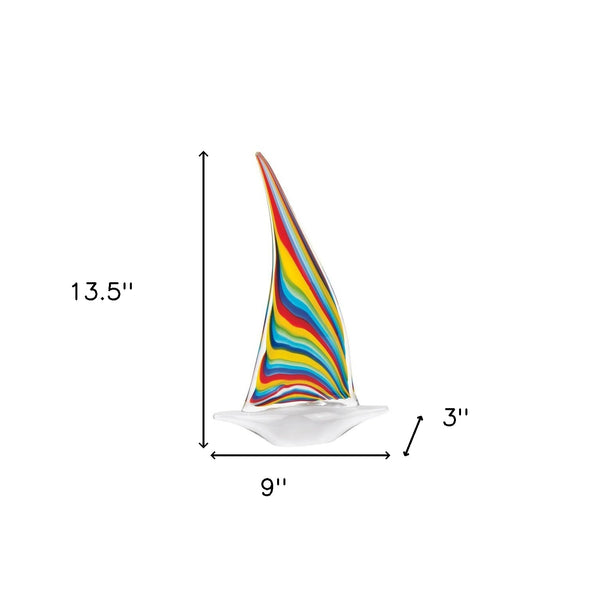 Homeroots 14" Clear Red Blue Yellow Murano Glass Tabletop Sculpture  Murano Glass 390102