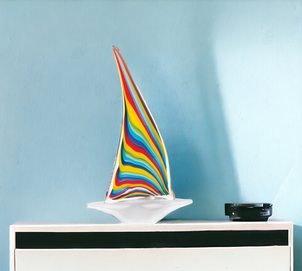 Homeroots 14" Clear Red Blue Yellow Murano Glass Tabletop Sculpture  Murano Glass 390102