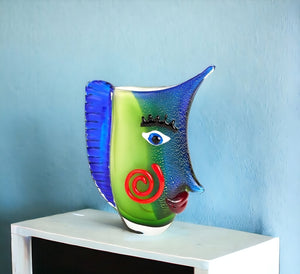 Homeroots 13" Blue And Green Murano Glass Modern Abstract Face Tabletop Sculpture  Murano Glass 390103