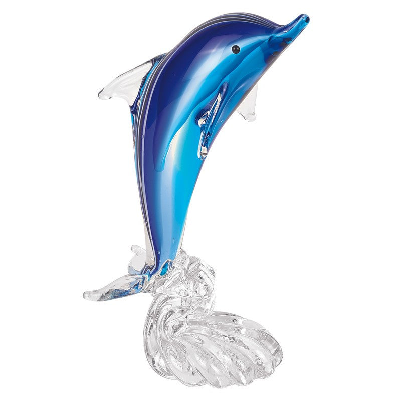 Homeroots 10" Blue Murano Glass Dolphin Figurine Tabletop Sculpture  Murano Glass 390104