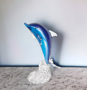 Homeroots 10" Blue Murano Glass Dolphin Figurine Tabletop Sculpture  Murano Glass 390104