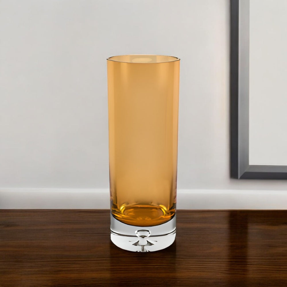 HomeRoots 11" Amber and Clear Lead-Free Crystal Table Vase - Modern Elegance for Floral Arrangements & Decor 390105