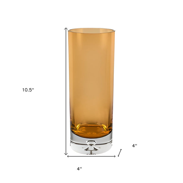 HomeRoots 11" Amber and Clear Lead-Free Crystal Table Vase - Modern Elegance for Floral Arrangements & Decor 390105