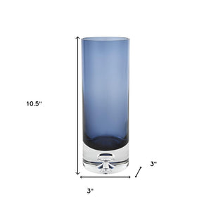 HomeRoots 11" Handcrafted Blue and Clear Crystal Glass Table Vase – Elegant Centerpiece for Any Occasion 390106