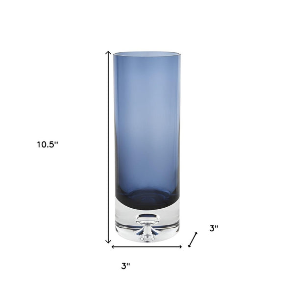 HomeRoots 11" Handcrafted Blue and Clear Crystal Glass Table Vase – Elegant Centerpiece for Any Occasion 390106