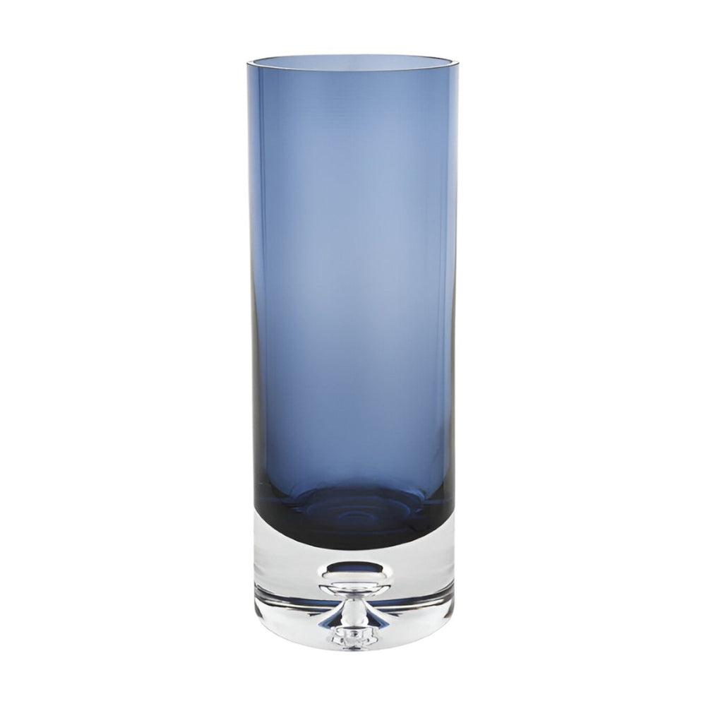 HomeRoots 11" Handcrafted Blue and Clear Crystal Glass Table Vase – Elegant Centerpiece for Any Occasion 390106