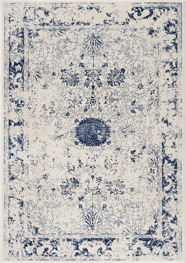 Homeroots 4' X 6' Navy Blue Distressed Floral Area Rug  Polypropylene 390145