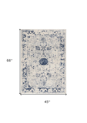 Homeroots 4' X 6' Navy Blue Distressed Floral Area Rug  Polypropylene 390145