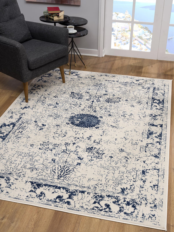 Homeroots 5' X 8' Navy Blue Distressed Floral Area Rug  Polypropylene 390146