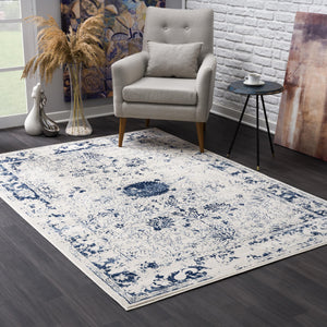 Homeroots 5' X 8' Navy Blue Distressed Floral Area Rug  Polypropylene 390146