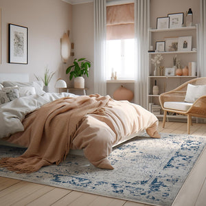 Homeroots 5' X 8' Navy Blue Distressed Floral Area Rug  Polypropylene 390146