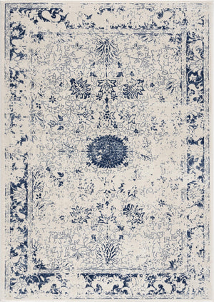 Homeroots 5' X 8' Navy Blue Distressed Floral Area Rug  Polypropylene 390146