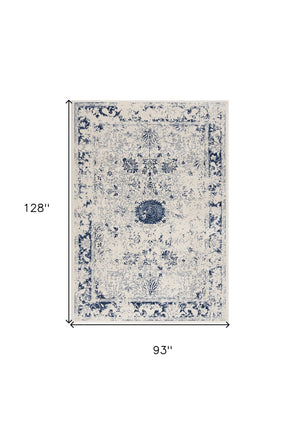 Homeroots 8' X 11' Navy Blue Distressed Floral Area Rug  Polypropylene 390147