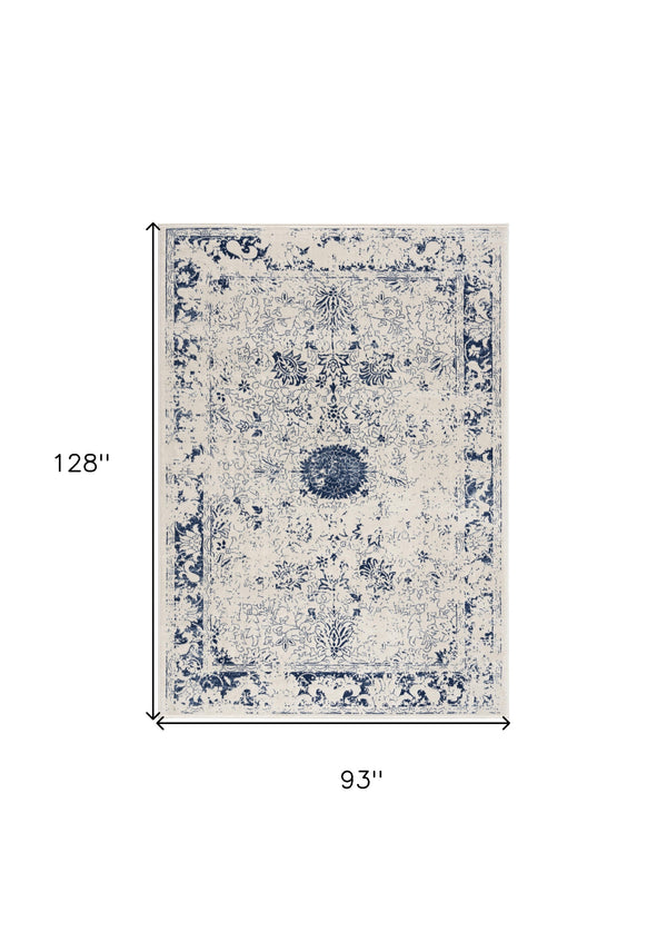 Homeroots 8' X 11' Navy Blue Distressed Floral Area Rug  Polypropylene 390147