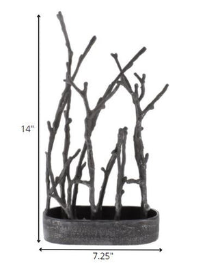 Homeroots 14" Gray Metal Tree Branches Tabletop Sculpture  Aluminum 390148