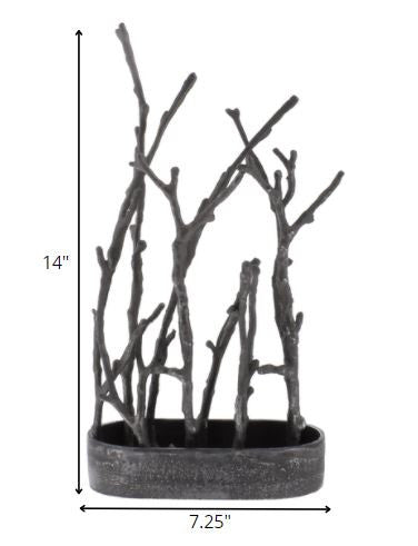 Homeroots 14" Gray Metal Tree Branches Tabletop Sculpture  Aluminum 390148