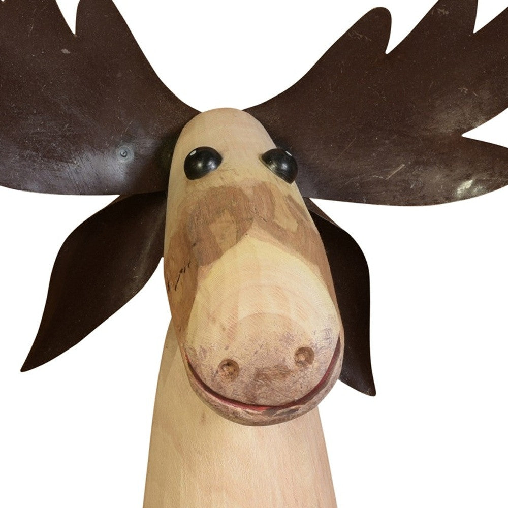Homeroots Jumbo Wood And Metal Moose Sculpture  Manufactured Wood 390156