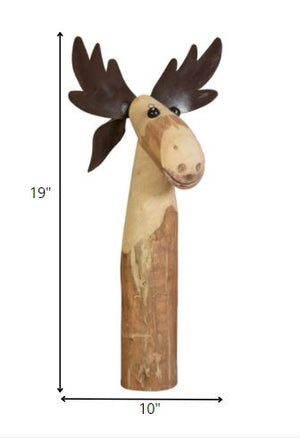Homeroots 19" Brown Wood And Metal Moose Tabletop Sculpture  Wood,Metal 390160