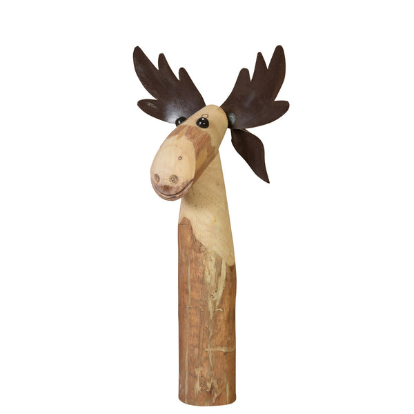 Homeroots 19" Brown Wood And Metal Moose Tabletop Sculpture  Wood,Metal 390160