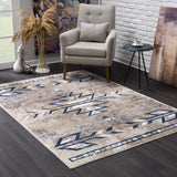 Homeroots 4' X 6' Beige And Blue Boho Chic Area Rug  Polypropylene 390163