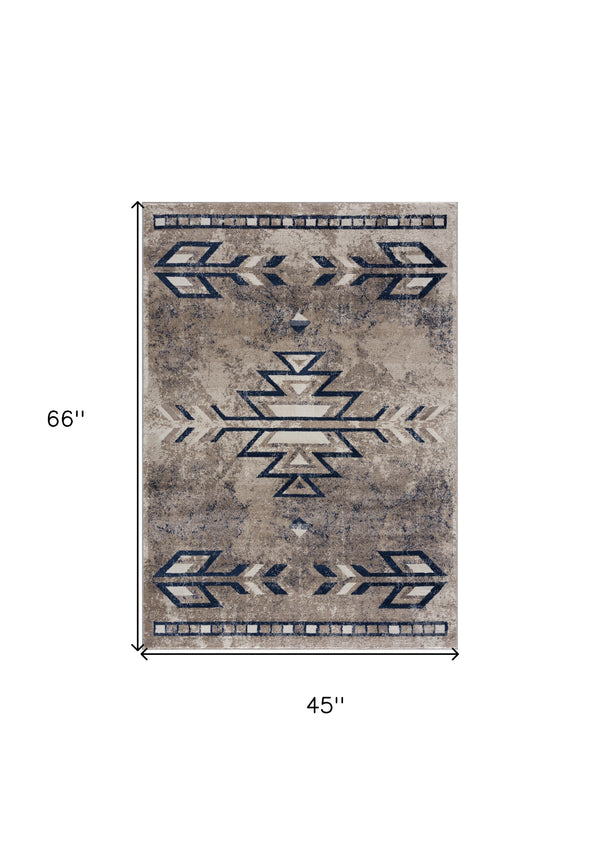 Homeroots 4' X 6' Beige And Blue Boho Chic Area Rug  Polypropylene 390163