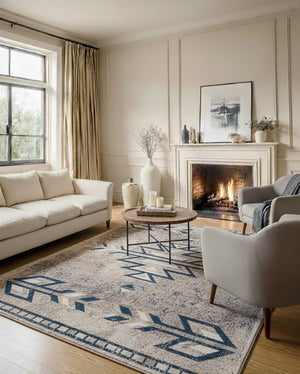 HomeRoots 5' Southwestern Washable Area Rug in Gray Beige and Blue - Timeless Style for Any Space 5' x 8' 390165