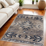 Homeroots 5' X 8' Gray Beige And Blue Southwestern Washable Area Rug  Polypropylene 390165