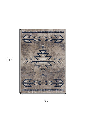 Homeroots 5' X 8' Gray Beige And Blue Southwestern Washable Area Rug  Polypropylene 390165
