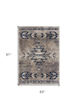 Homeroots 5' X 8' Gray Beige And Blue Southwestern Washable Area Rug  Polypropylene 390165