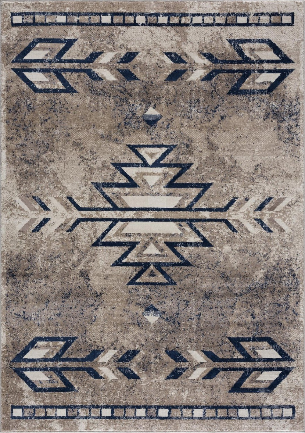 HomeRoots 5' Southwestern Washable Area Rug in Gray Beige and Blue - Timeless Style for Any Space 5' x 8' 390165