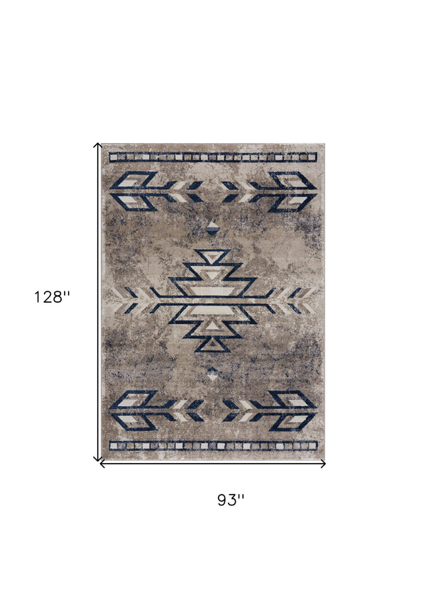 Homeroots 8' X 11' Beige And Blue Boho Chic Area Rug  Polypropylene 390166