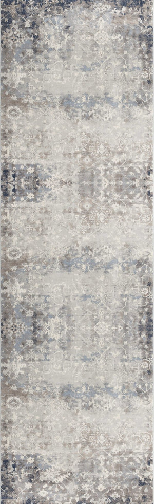 HomeRoots 2' Navy and Beige Distressed Vines Runner Rug - Timeless Floral Design for Hallways and Entryways 2' x 13' 390169