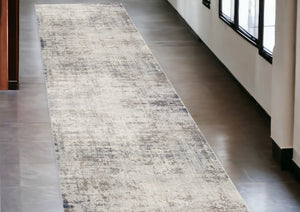 HomeRoots 2' Navy and Beige Distressed Vines Runner Rug - Timeless Floral Design for Hallways and Entryways 2' x 13' 390169