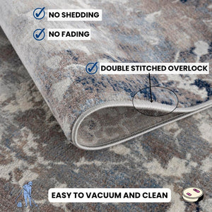 HomeRoots 2' Navy and Beige Distressed Vines Runner Rug - Timeless Floral Design for Hallways and Entryways 2' x 13' 390169