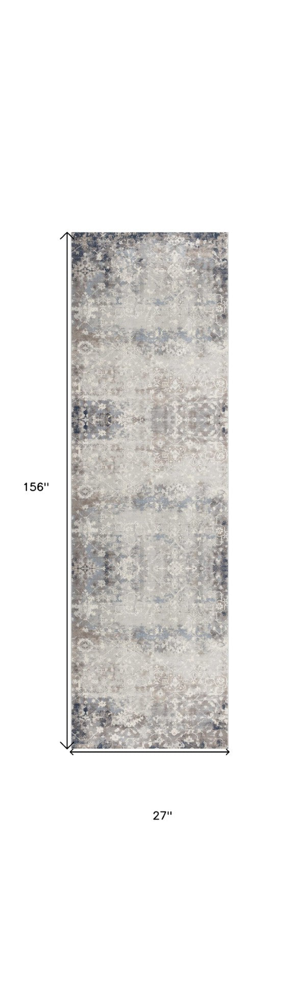 HomeRoots 2' Navy and Beige Distressed Vines Runner Rug - Timeless Floral Design for Hallways and Entryways 2' x 13' 390169