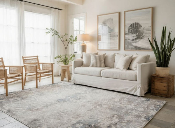 HomeRoots 2' Navy and Beige Distressed Vines Runner Rug - Timeless Floral Design for Hallways and Entryways 5' x 8' 390181