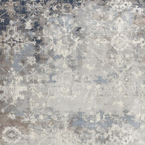 HomeRoots 2' Navy and Beige Distressed Vines Runner Rug - Timeless Floral Design for Hallways and Entryways 5' x 8' 390181